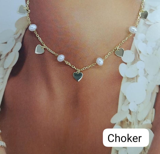 Pearls and heart choker